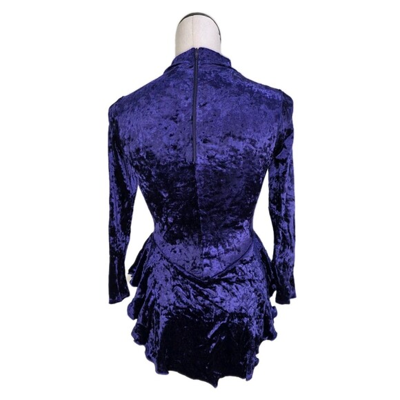 Gilda Marx XS Crushed Velvet High Neck Keyhole LS Skirt Leotard Dress Purple Y/J - Picture 3 of 16